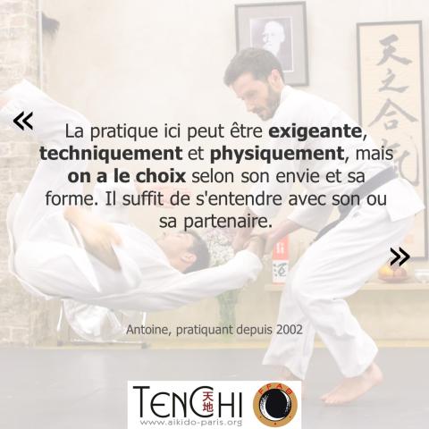 Témoignage d'Antoine (pratiquant depuis 2002) : "La pratique ici peut être exigeante, techniquement et physiquement, mais on a le choix selon son envie et sa forme. Il suffit de s'entendre avec son ou sa partenaire."